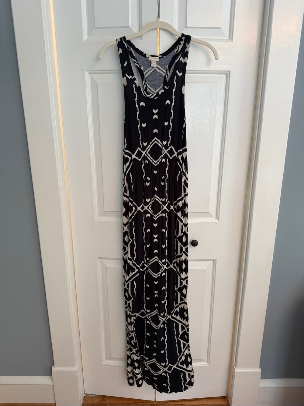 J. Crew Black and White Geometric Racerback Maxi Dress